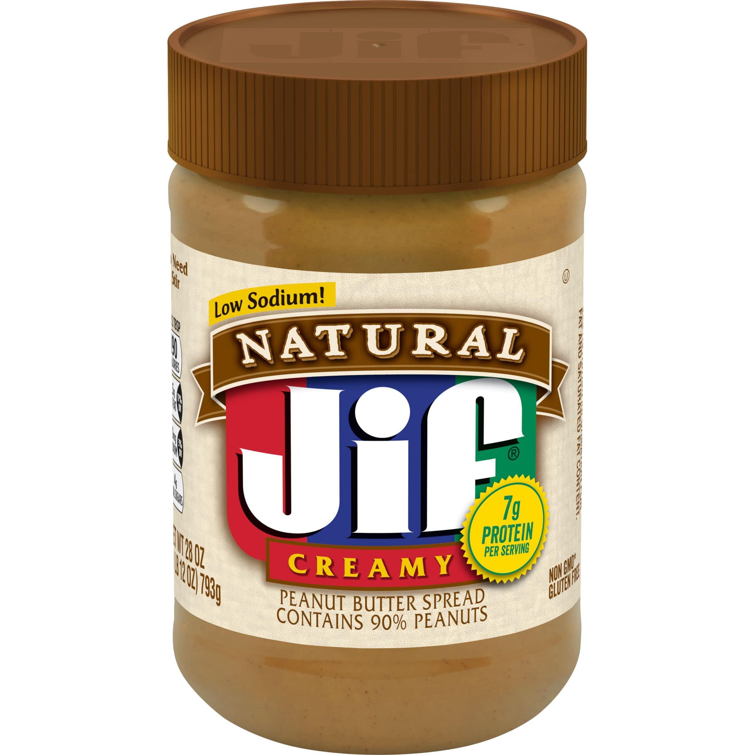 Jif Natural Creamy Peanut Butter, 28oz, Pack of 10, 90% Peanuts - Jif