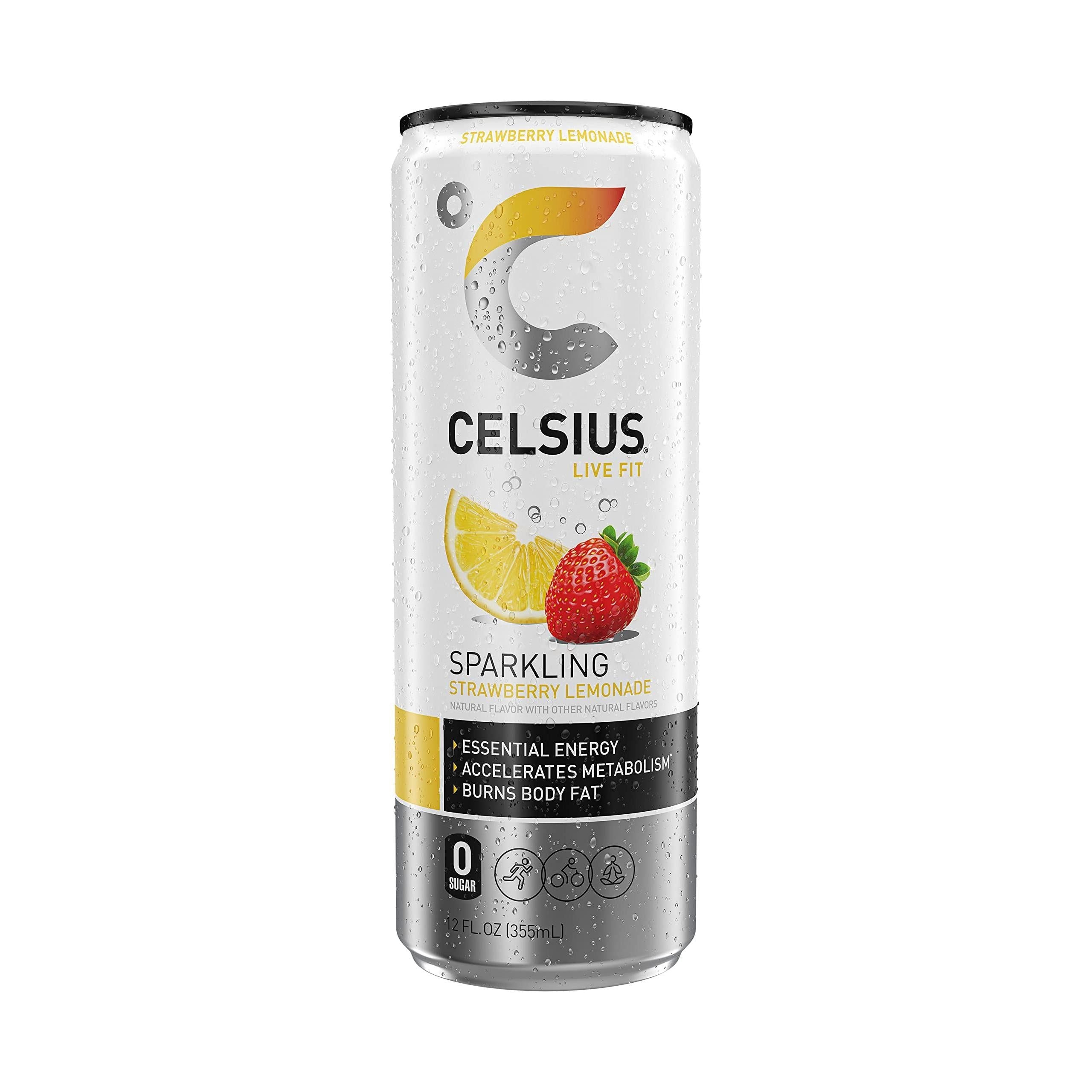 CELSIUS Sparkling Strawberry Lemonade Functional Energy Drink, 12 Fl Oz, Pack of 24, Zero Sugar, Vegan, Gluten-Free, 200mg Caffeine - Celsius