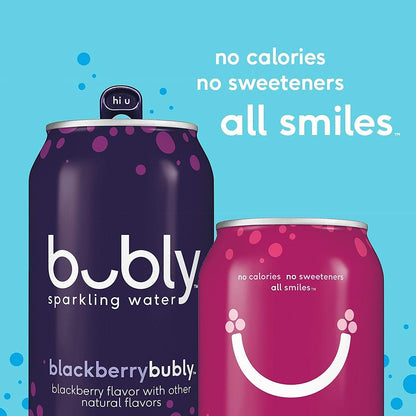 Bubly Sparkling Water, 12 fl oz Cans, Blueberry Pomegranate, 18 Count