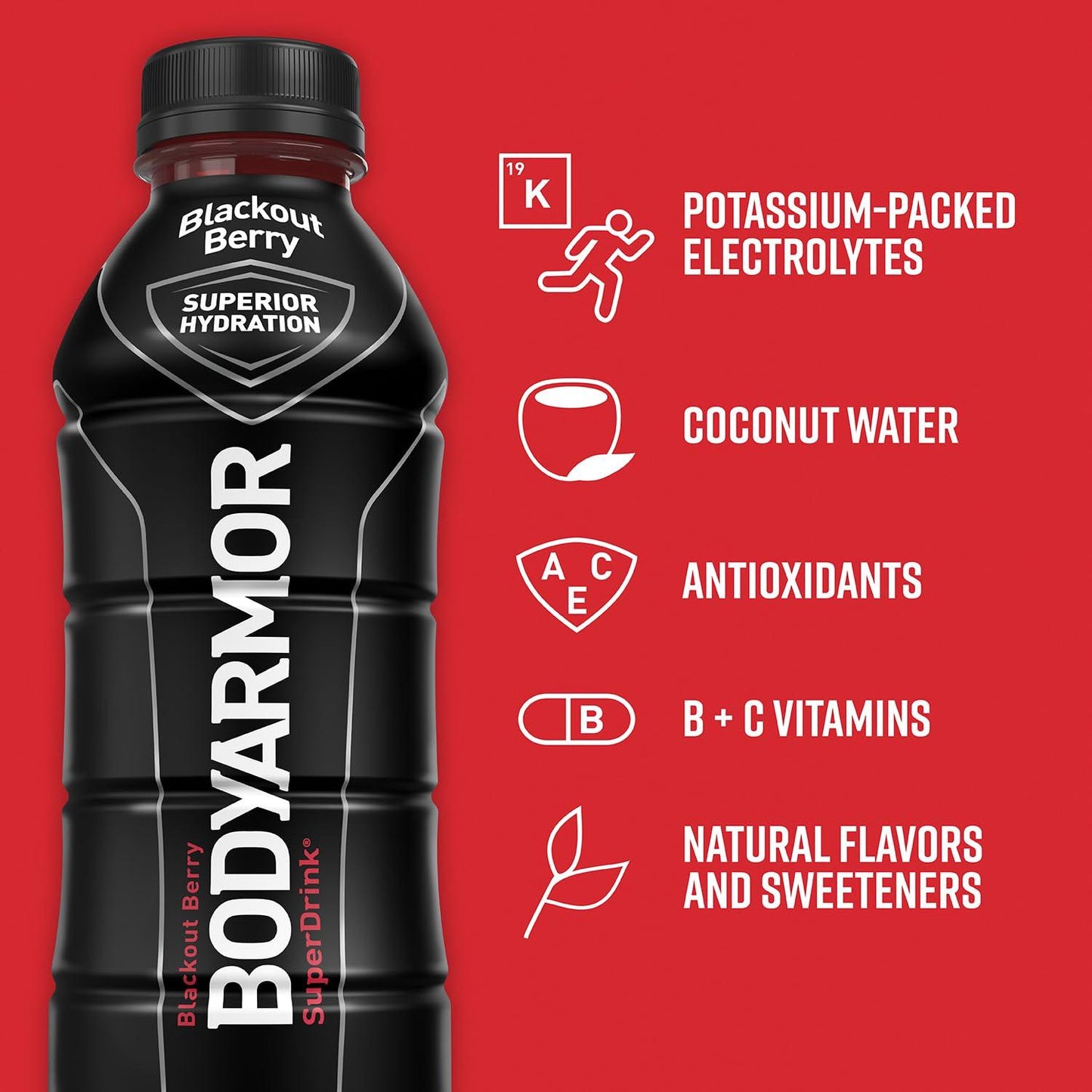 BODYARMOR Blackout Berry Sports Drink with Coconut Water, 16 Fl Oz (Pack of 12)