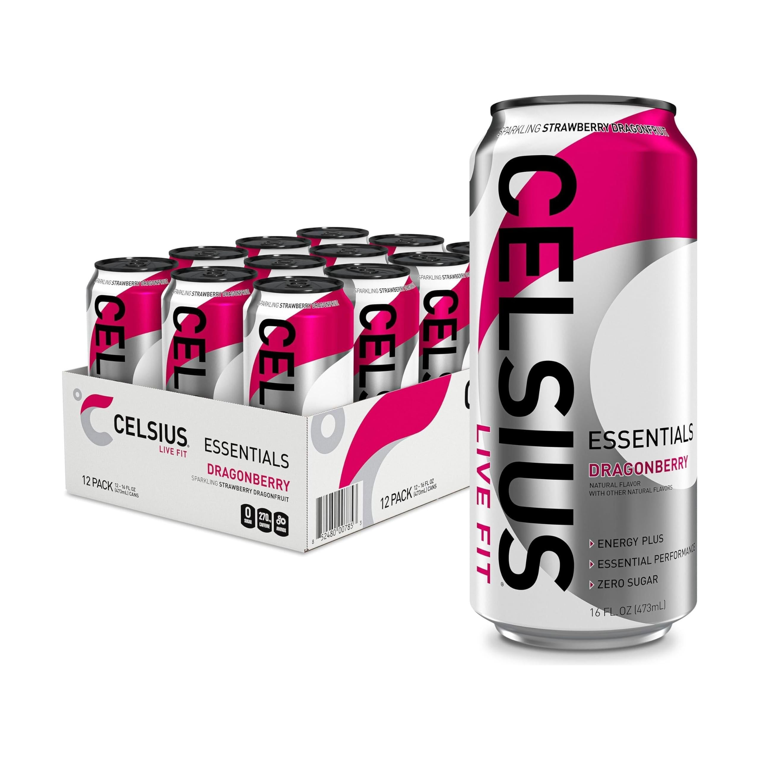 CELSIUS ESSENTIALS Performance Energy Drink, Sparkling Dragonberry, 16 Fl Oz (Pack of 12) - Celsius