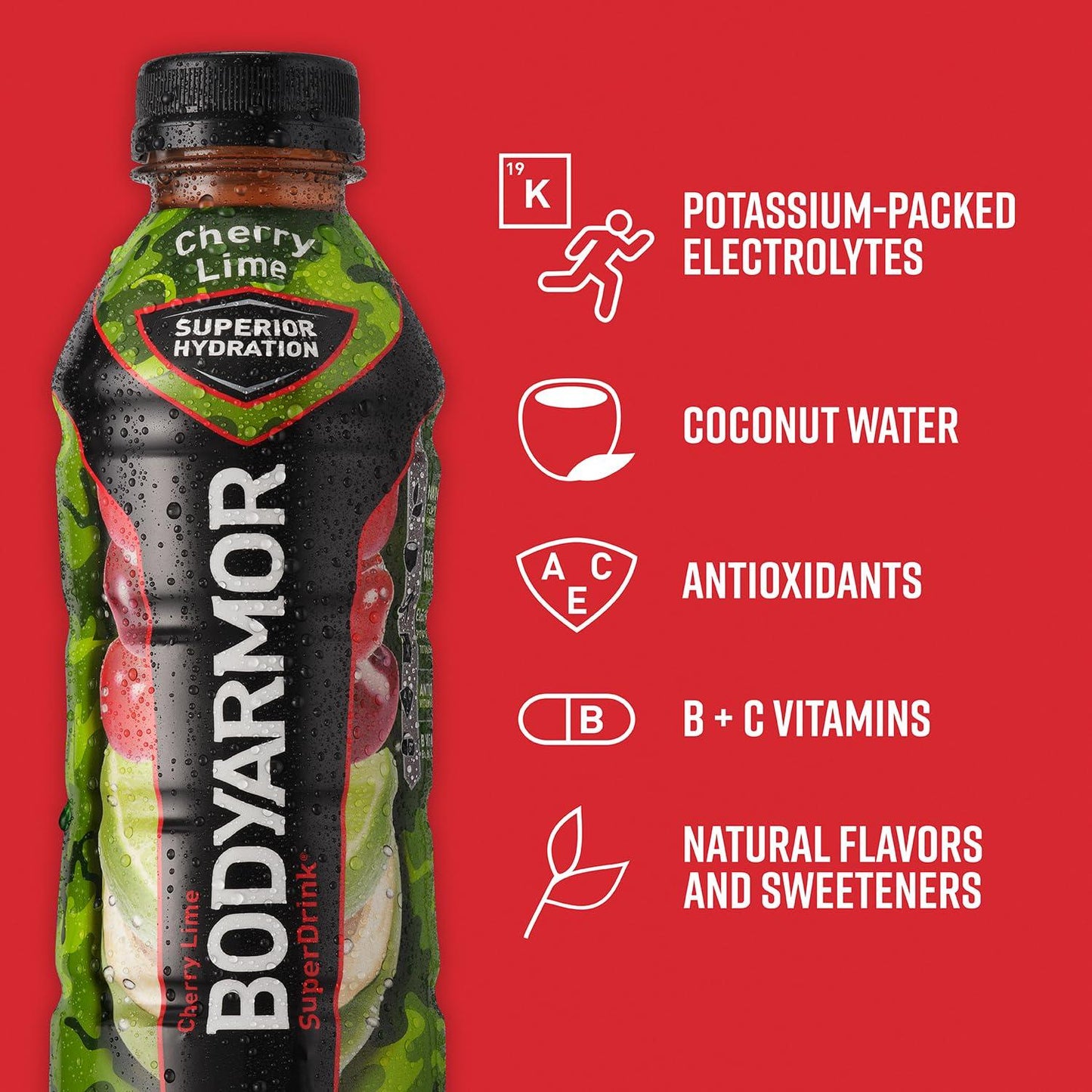 BODYARMOR Cherry Lime Sports Drink, Hydration Beverage, 16 Fl Oz (Pack of 12)