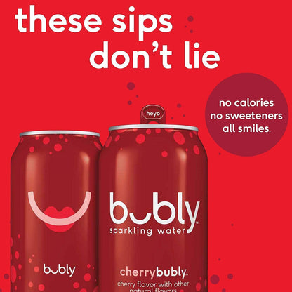 Bubly Sparkling Water, Cherry, 12 fl Oz. Cans (18 Pack)