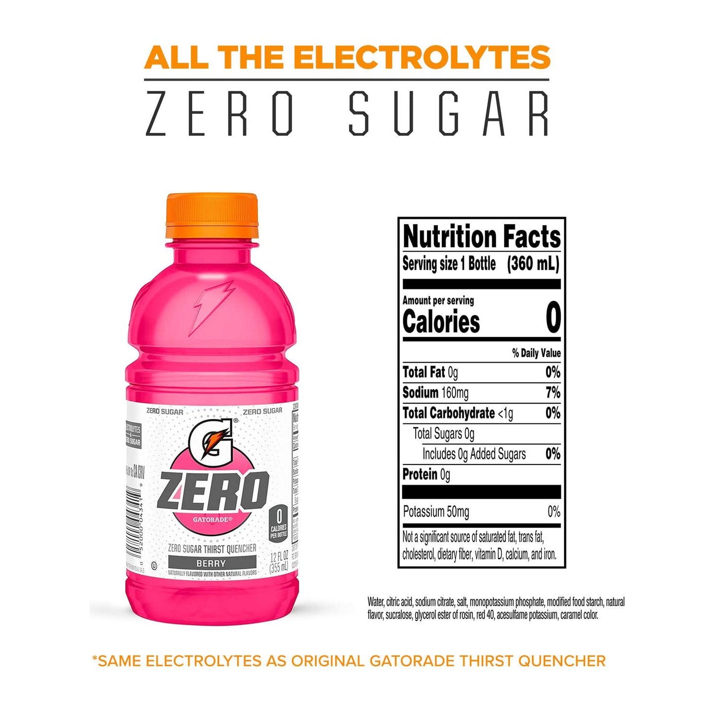 Gatorade Zero Sugar Thirst Quencher, Berry, 12 Ounce(Pack of 24)