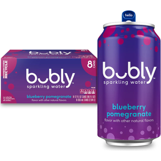 bubly Sparkling Water, Blueberry Pomegranate, 12 fl oz Cans (8 Pack)