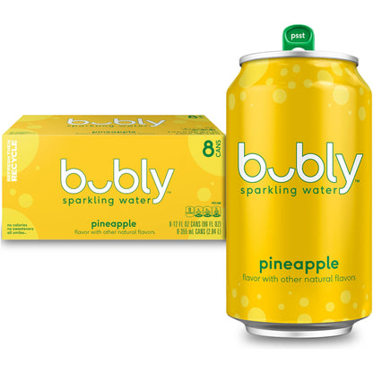 Bubly Pineapple Flavored Sparkling Water, 12oz Cans (Pack of 8)