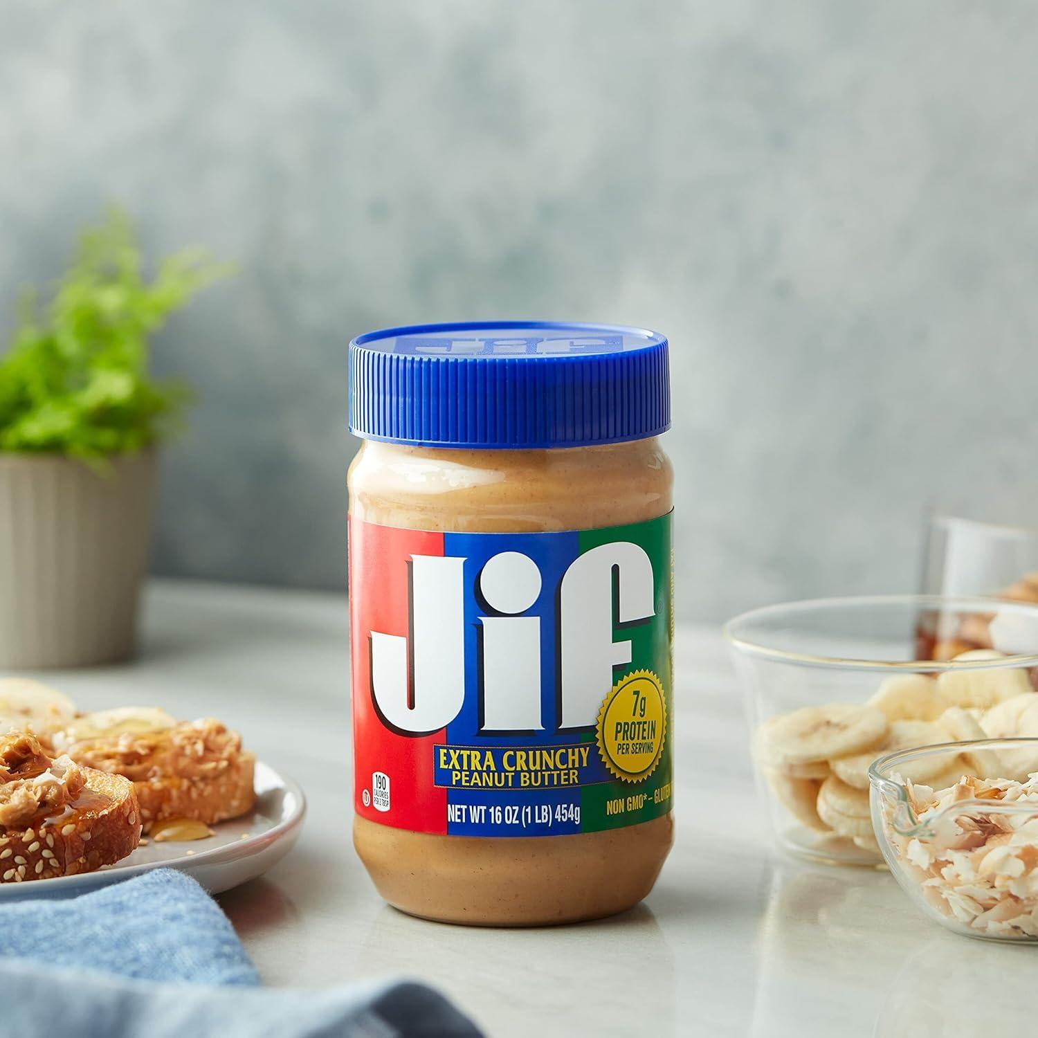 Jif Extra Crunchy Peanut Butter, 16 oz, Pack of 12 Jars - Jif