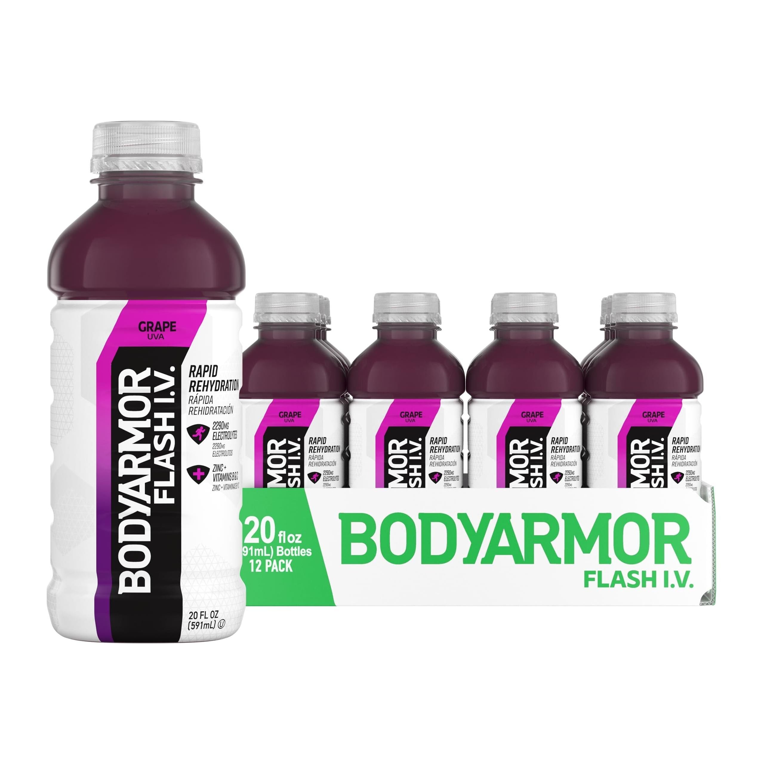 BODYARMOR Flash I.V. Grape Electrolyte Drink, 20 Fl Oz (Case of 12) - BODYARMOR