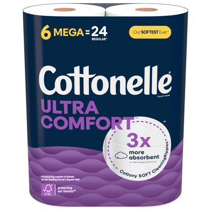 Cottonelle Ultra Comfort Toilet Paper, 6 Mega Rolls