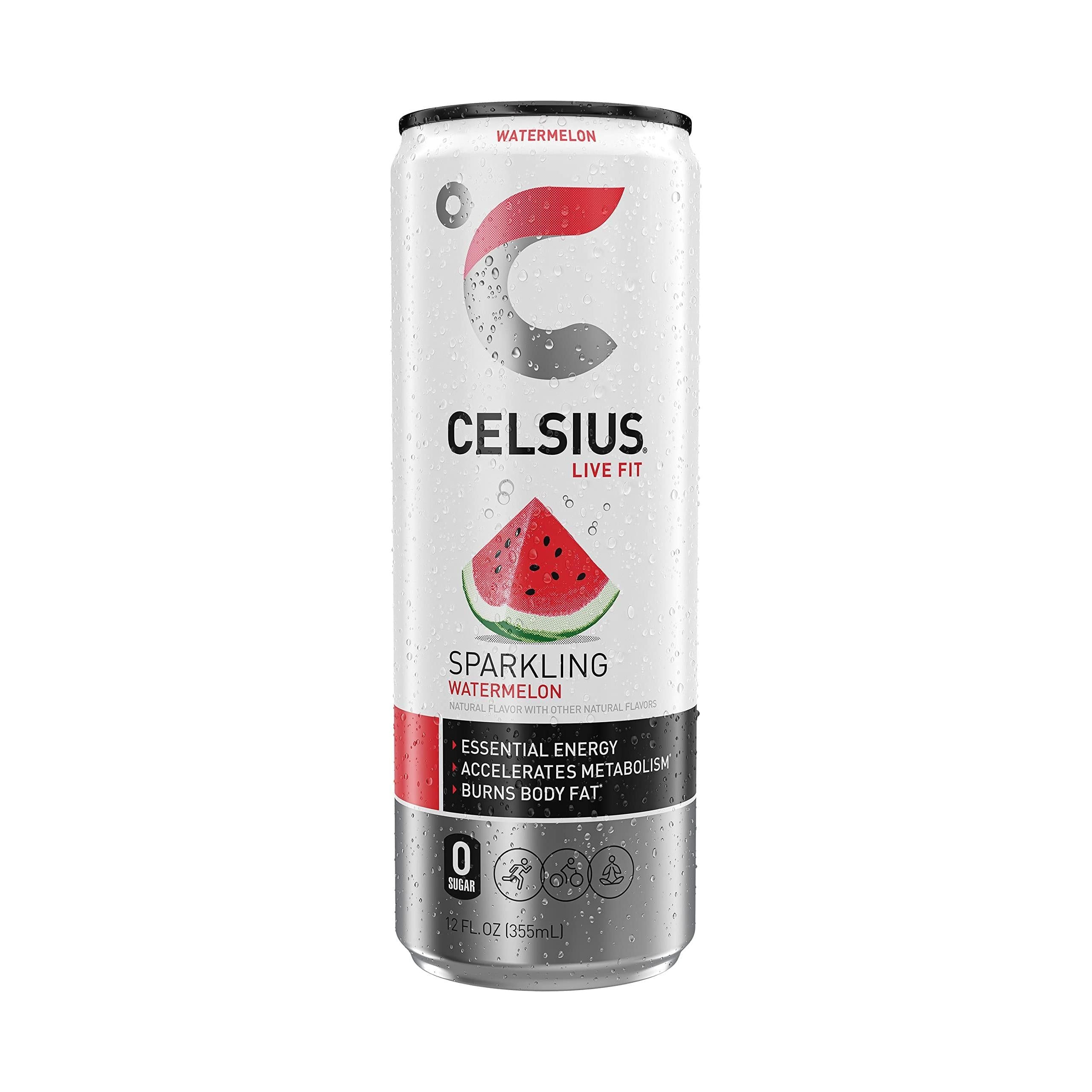 CELSIUS Sparkling Watermelon Energy Drink, 12 Fl Oz Cans, Pack of 24 - Zero Sugar, Vegan, Gluten-Free, Non-GMO - Celsius