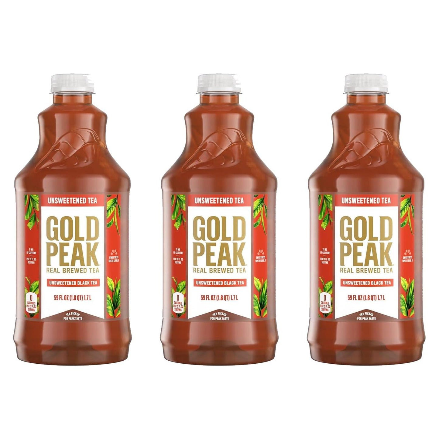 Gold Peak Real Brewed Tea Unsweetened Black Tea Drink, 59 fl oz, 3 Pack Bottles