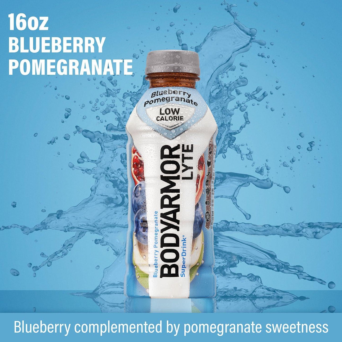 BODYARMOR LYTE Blueberry Pomegranate Sports Drink with Coconut Water - 16 Fl Oz Bottles (Pack of 12)