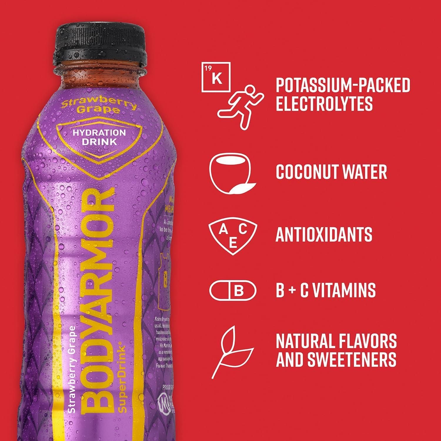 BODYARMOR Strawberry Grape Sports Drink, 16 Fl Oz - 12 Pack of Superior Hydration - BODYARMOR