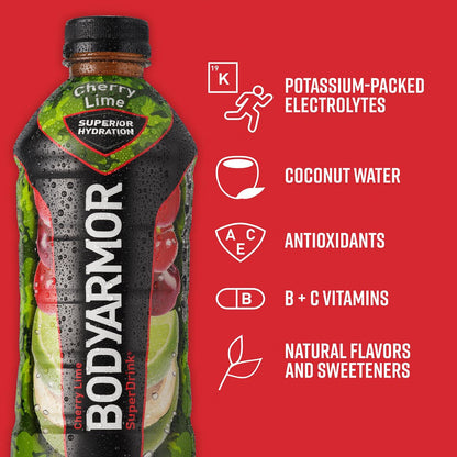 BODYARMOR LYTE Cherry Lime Sports Drink - Low Calorie Hydration Beverage, 28 Fl Oz (12-Pack)