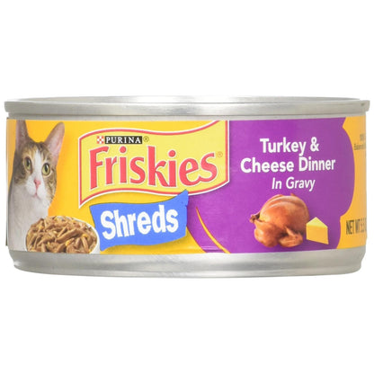 Purina Friskies Wet Cat Food Shreds Turkey and Cheese Dinner in Gravy, 5.5 oz Can