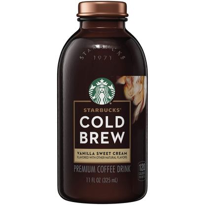 Starbucks Cold Brew Vanilla Sweet Cream Premium Iced Coffee Drink, 11 fl oz Glass Bottle