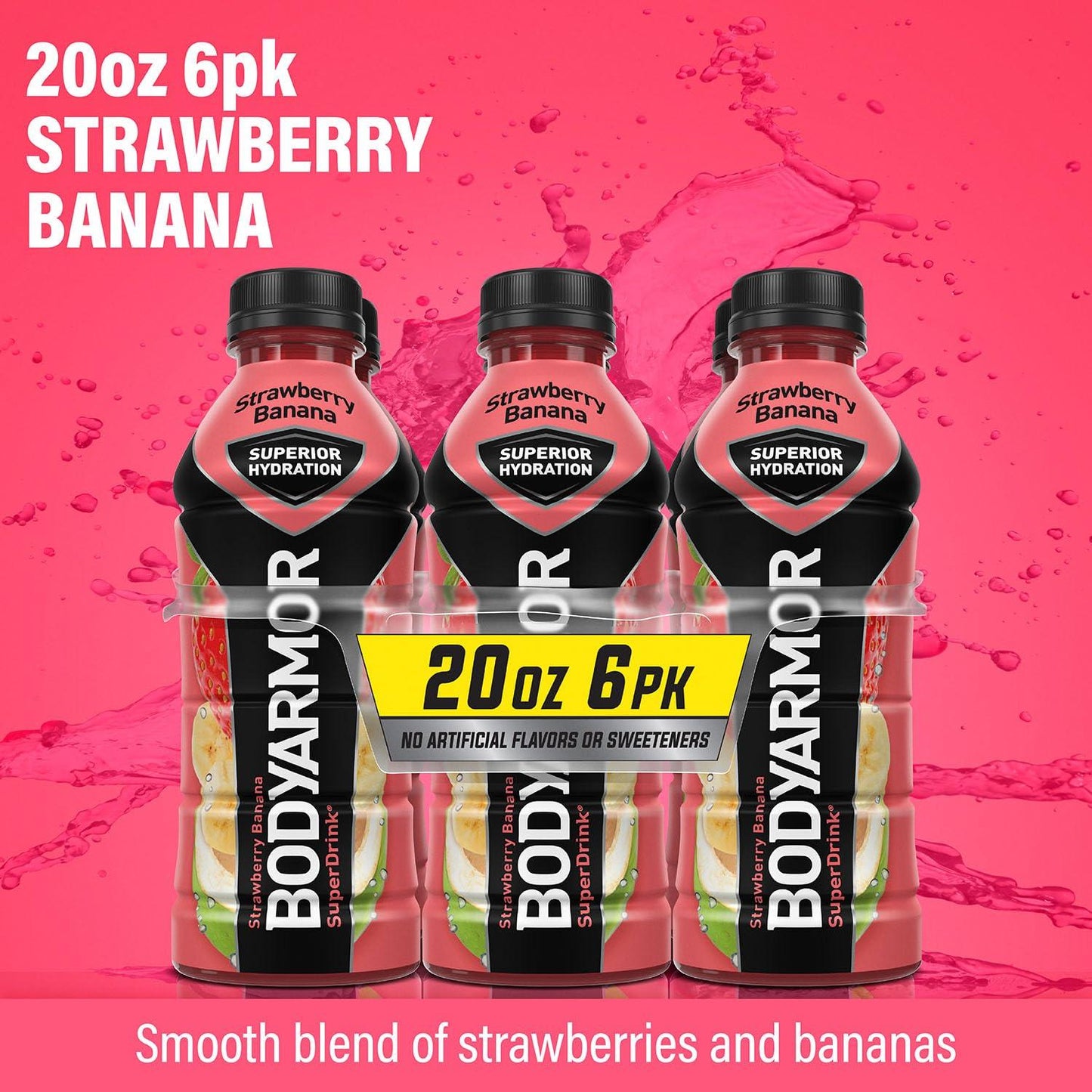 BODYARMOR Strawberry Banana Sports Drink, 20 Fl Oz, 6-Pack - Superior Hydration with Natural Ingredients