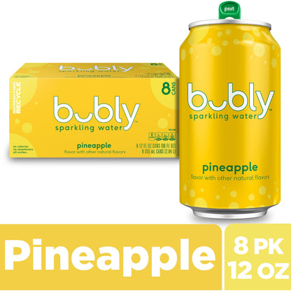 Bubly Pineapple Flavored Sparkling Water, 12oz Cans (Pack of 8)