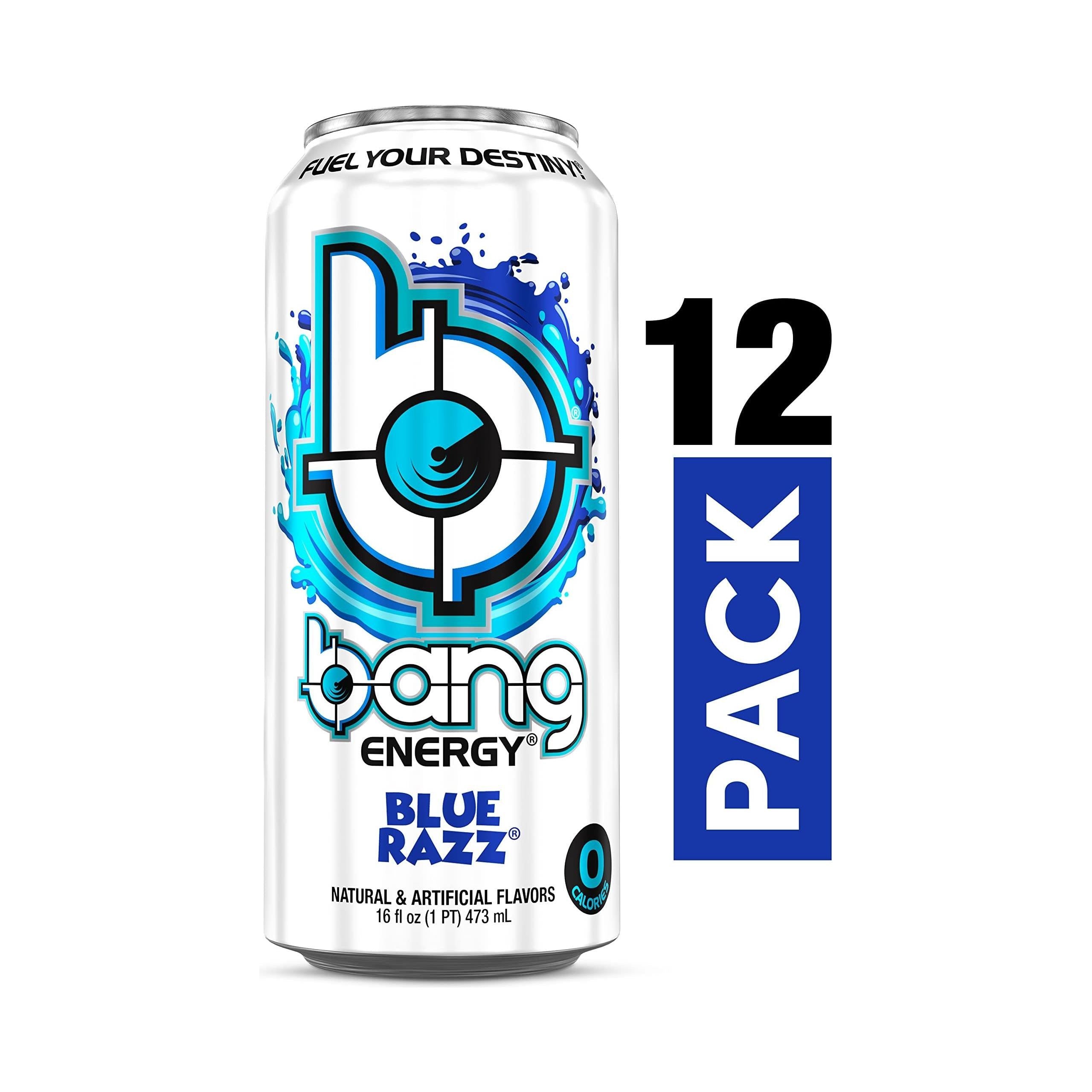 Bang Energy Blue Razz Sugar-Free Energizing Drink, 16-Ounce Cans (12-Pack) - Bang Energy