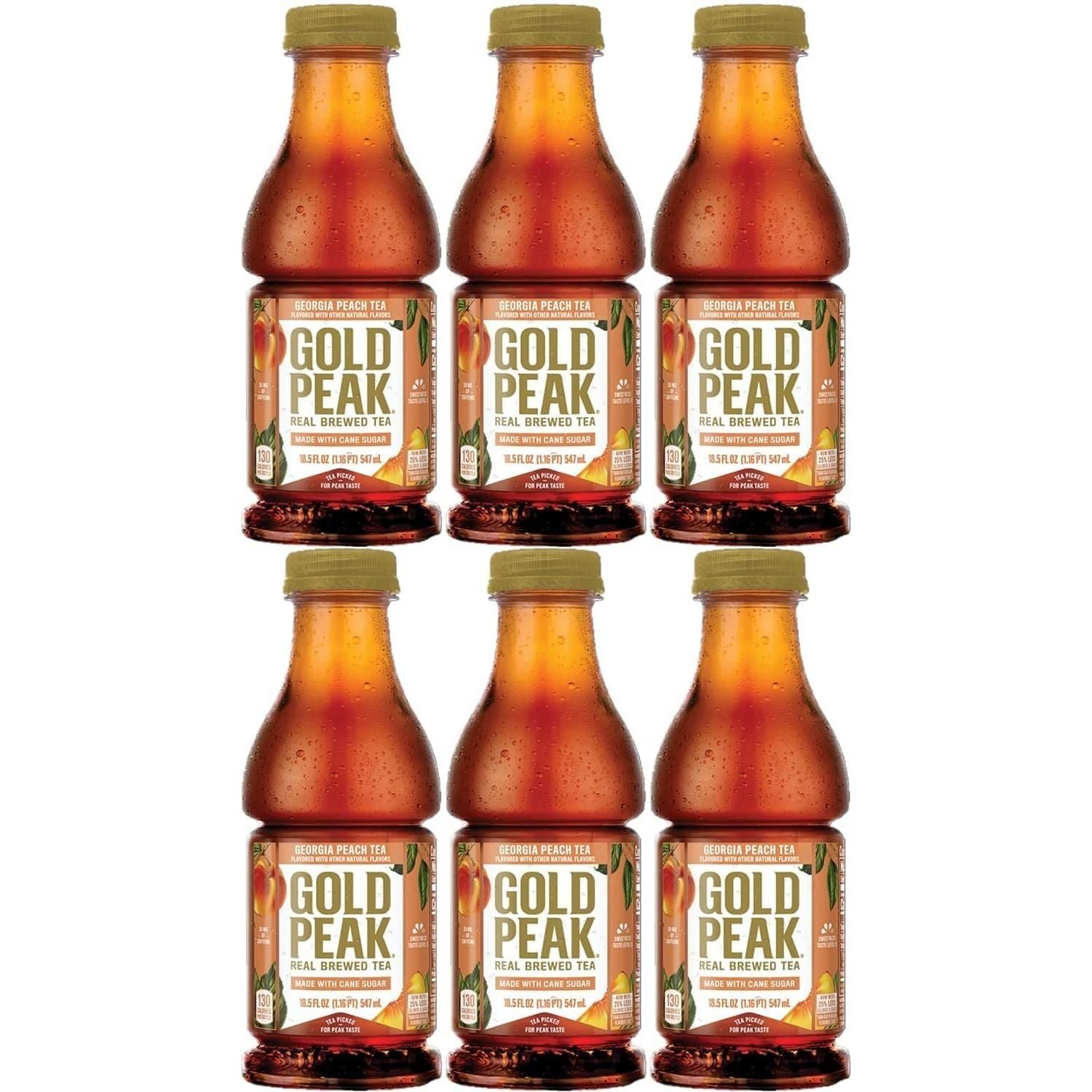 Gold Peak Iced Tea, Georgia Peach, 18.5oz Bottles, Pack of 6 - Gold Peak