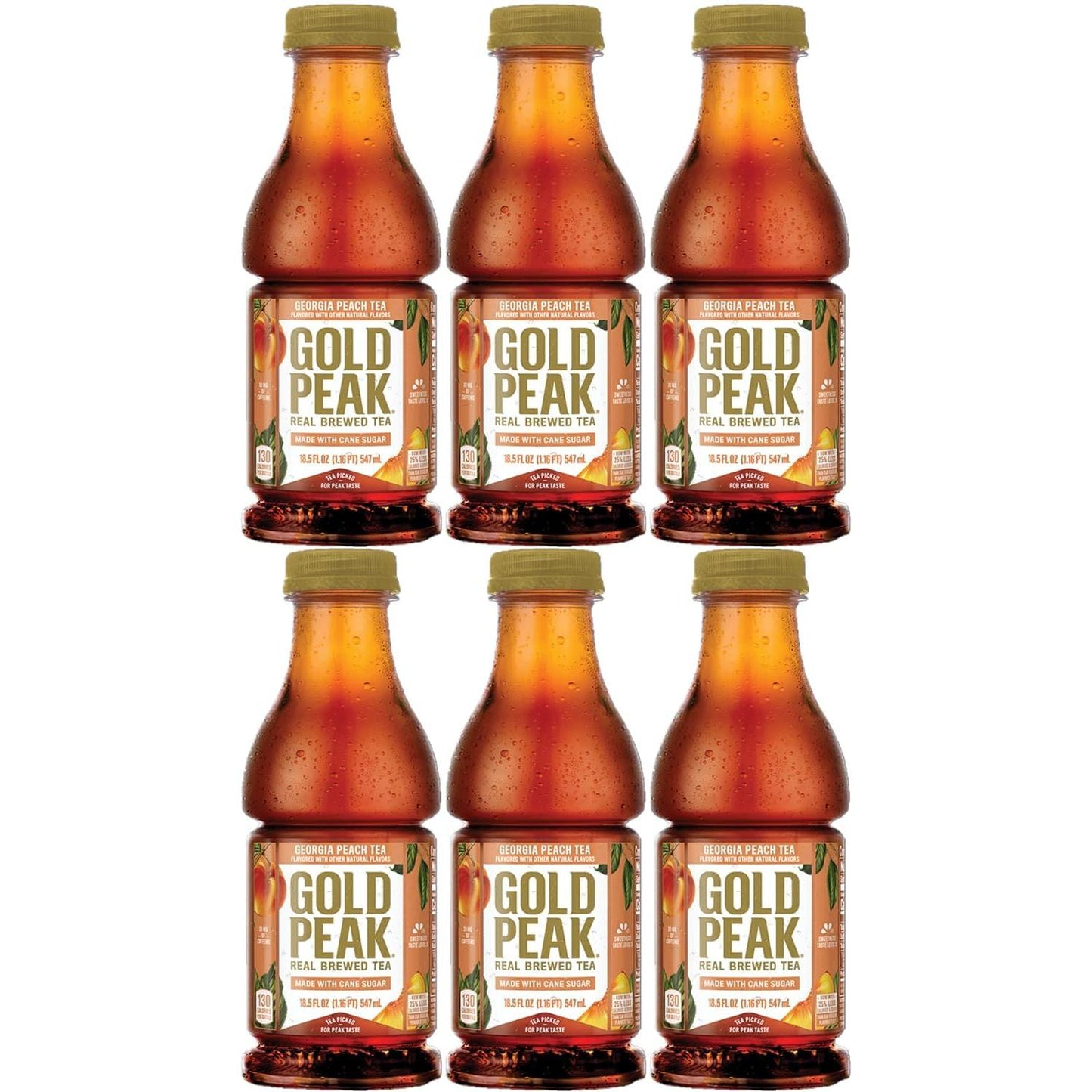 Gold Peak Iced Tea, Georgia Peach, 18.5oz Bottles, Pack of 6