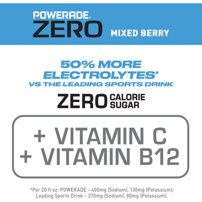 POWERADE Zero Sugar Mixed Berry Hydration Drink, 20 Ounce (Pack of 24)