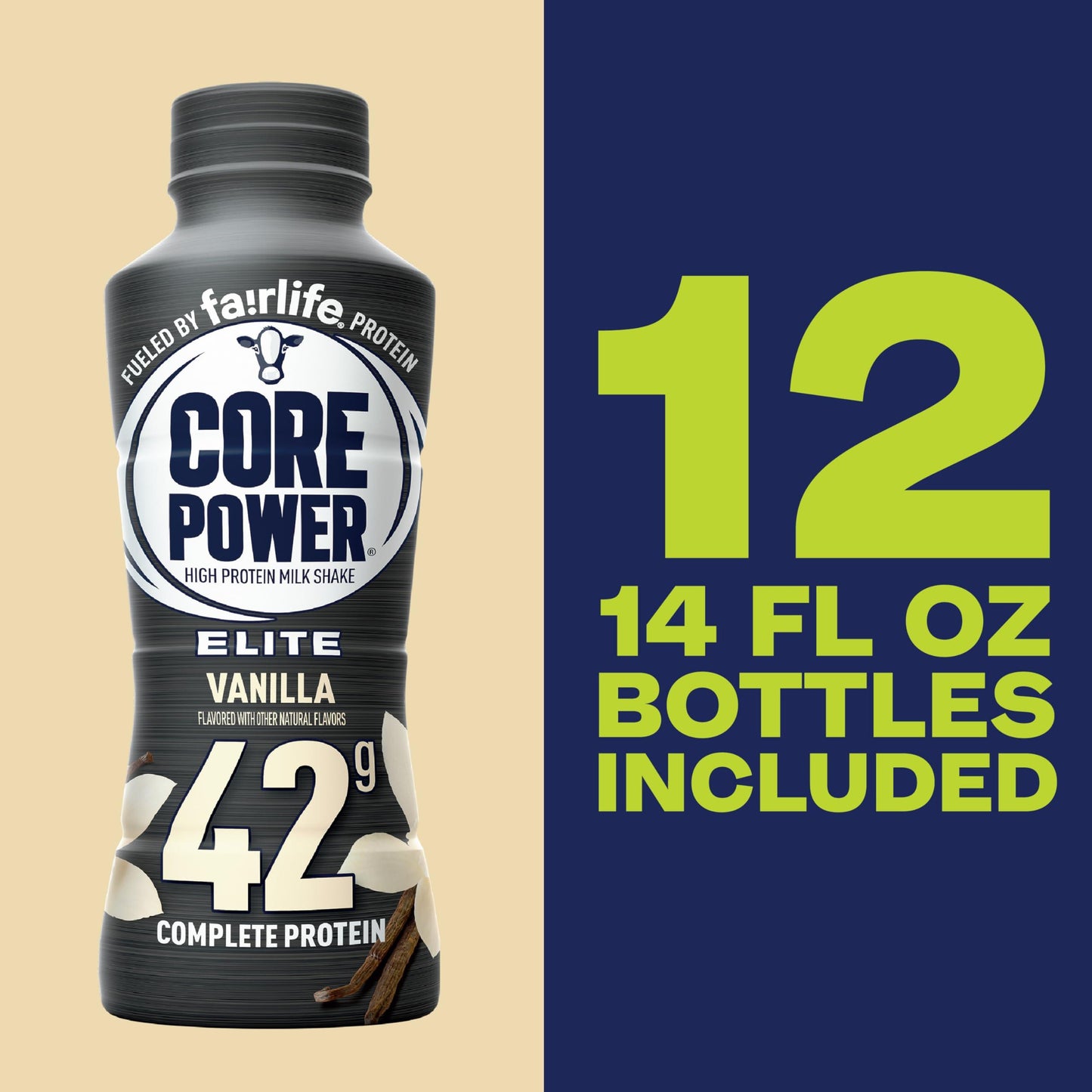 Fairlife Core Power Elite Vanilla Protein Shake - 42g Protein, 14 Fl Oz Bottles (Pack of 12)