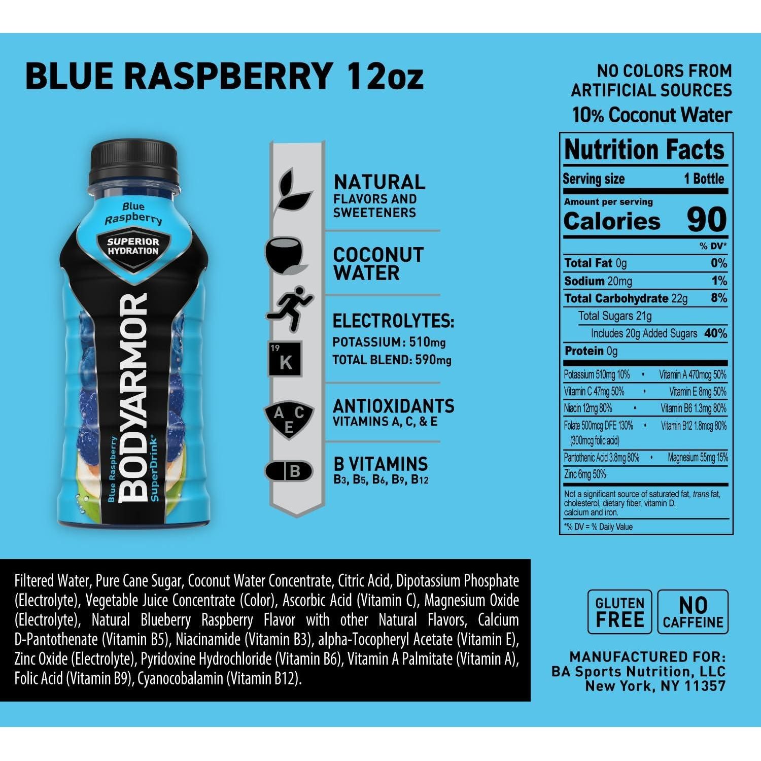 BODYARMOR Blue Raspberry Sports Drink, 12 oz, 8-Pack - BODYARMOR