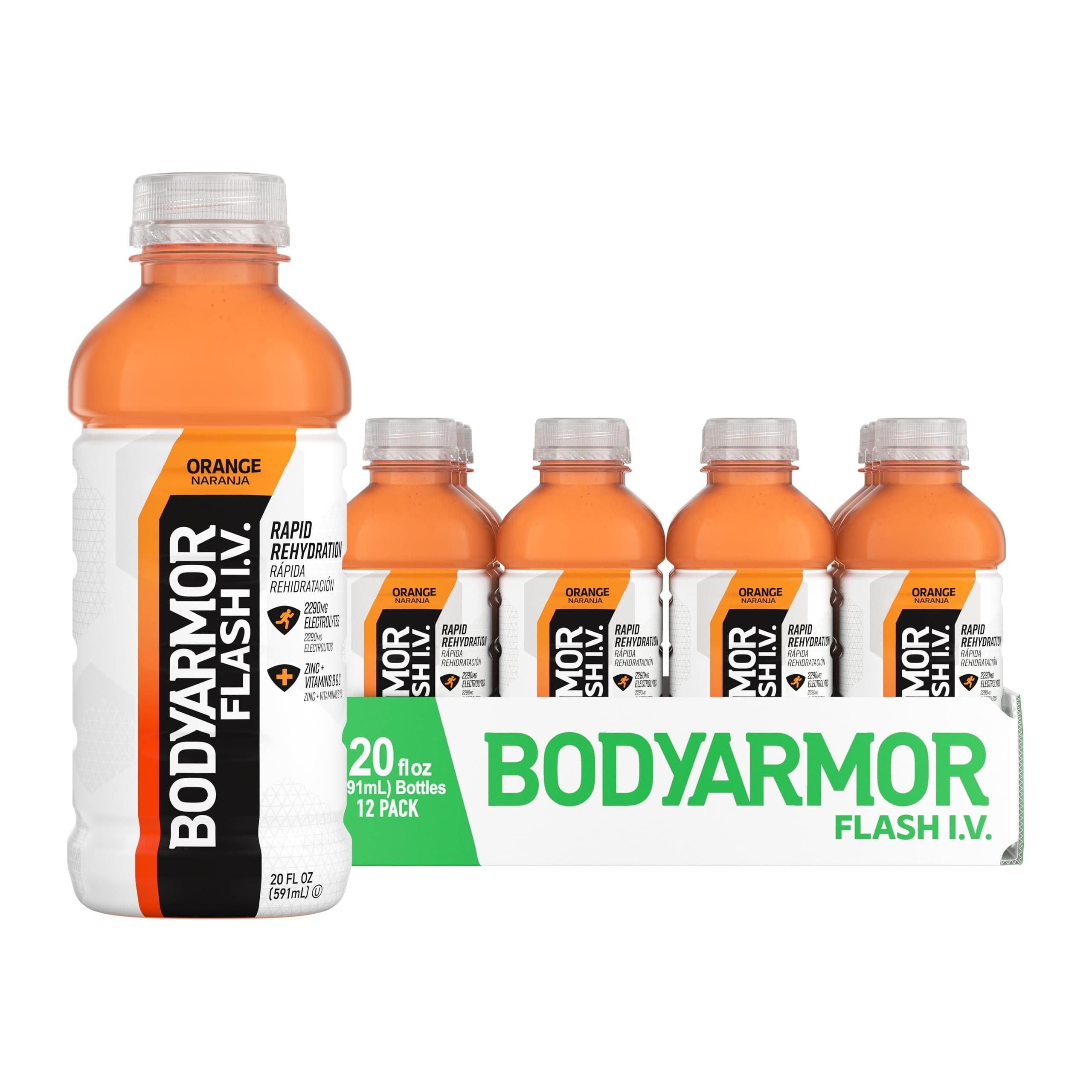 BODYARMOR Flash I.V. Immune-Boosting Electrolyte Drink, Orange, 20 Fl Oz (Pack of 12) - BODYARMOR