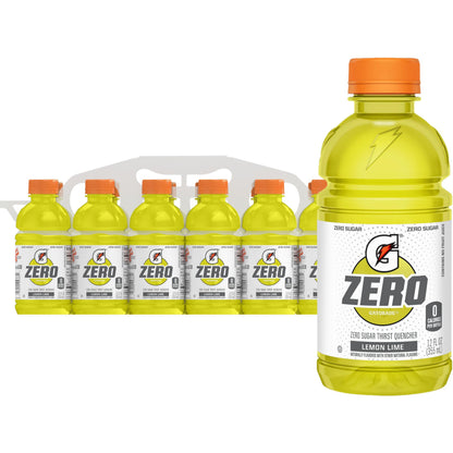 Gatorade Zero Thirst Quencher Sports Drink, Lemon Lime, 12oz Bottles (12 Pack), Zero Sugar, Electrolytes for Rehydration