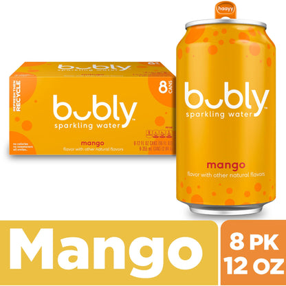 Bubly Sparkling Water, Mango, 12 Ounce Cans 8 count