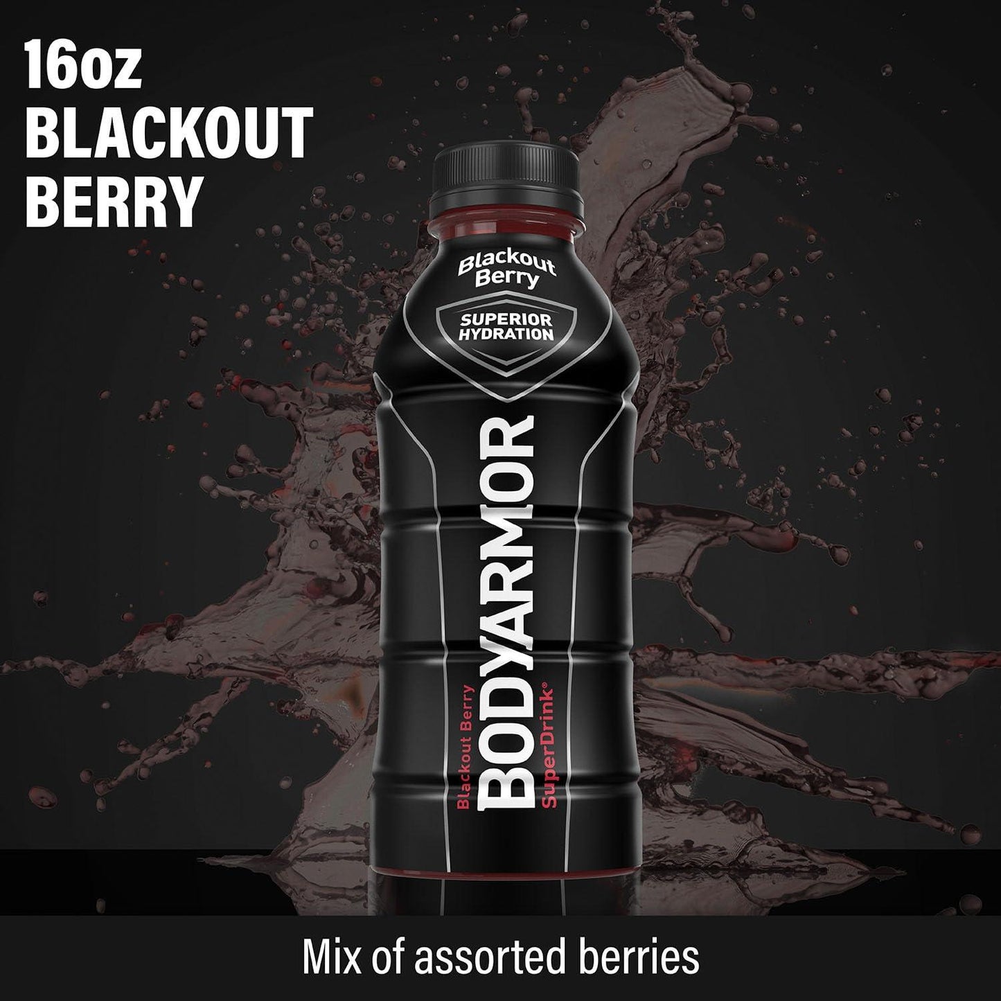 BODYARMOR Blackout Berry Sports Drink with Coconut Water, 16 Fl Oz (Pack of 12)