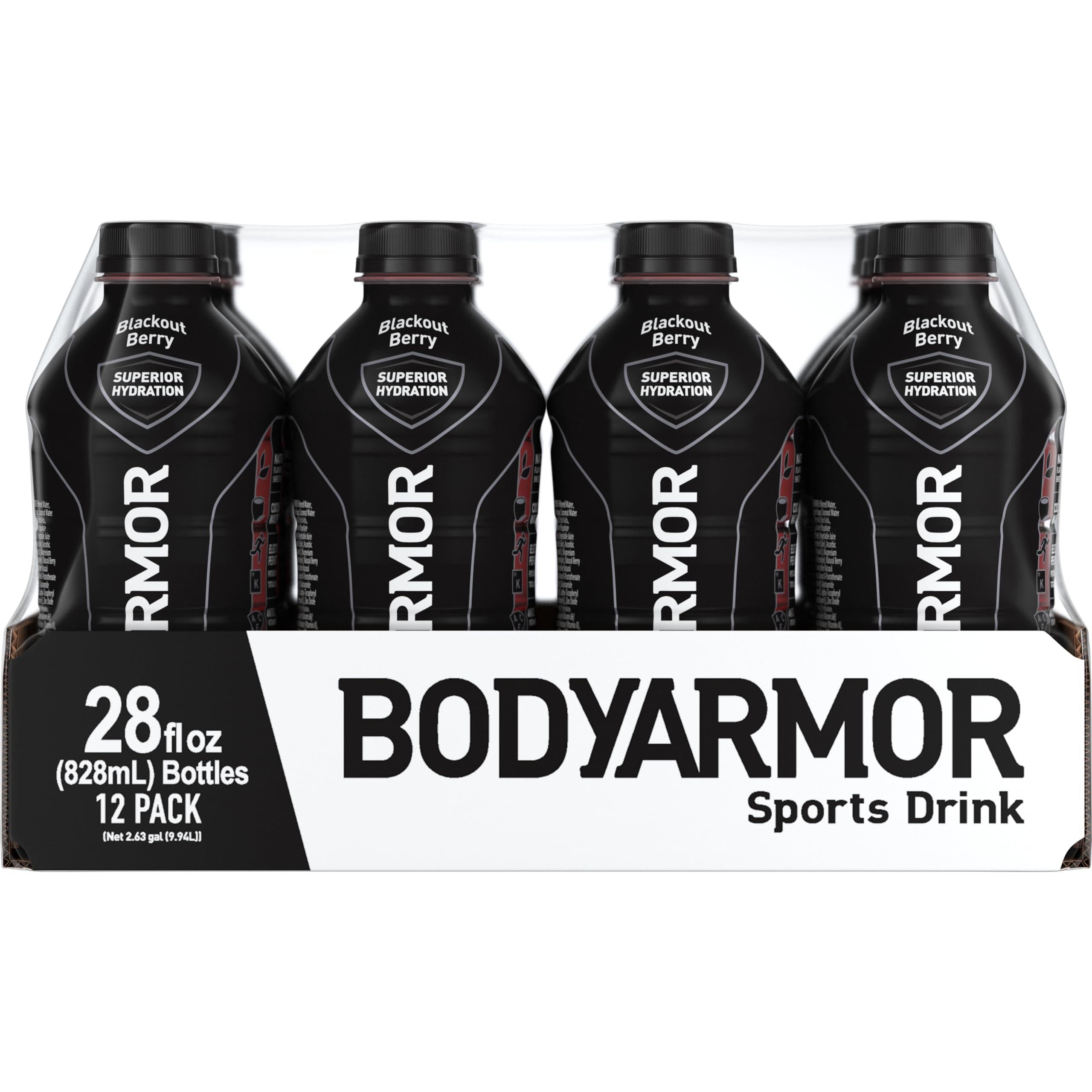 BODYARMOR Hydrating Sports Drink - Blackout Berry Flavor with Coconut Water, 28 Fl Oz (Pack of 12) - BODYARMOR