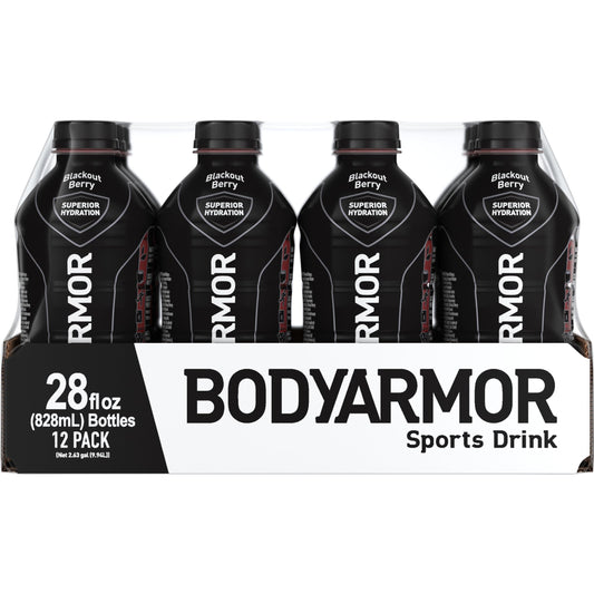 BODYARMOR Hydrating Sports Drink - Blackout Berry Flavor with Coconut Water, 28 Fl Oz (Pack of 12)