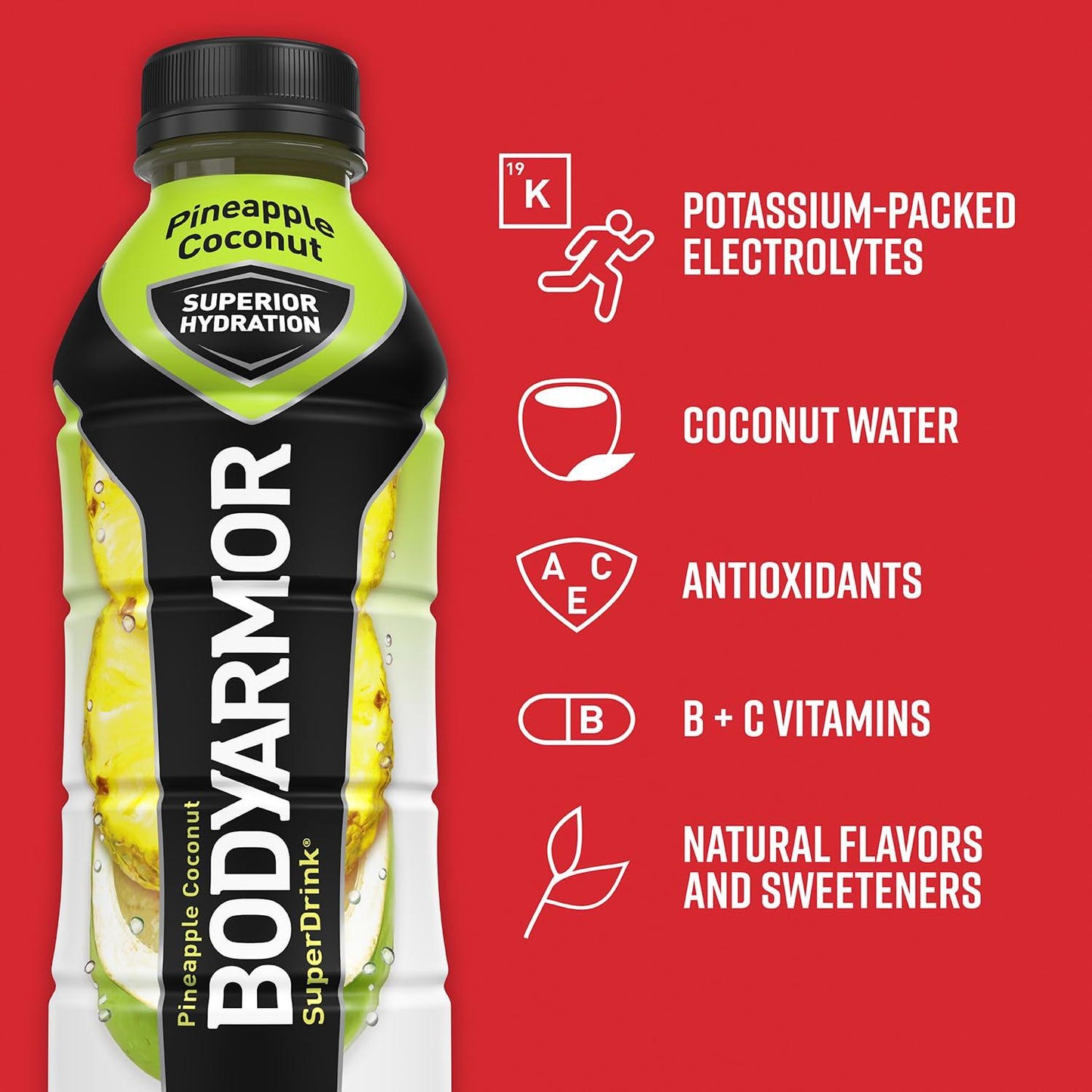 BODYARMOR Pineapple Coconut Sports Drink, 16 Fl Oz (Pack of 12) - Superior Hydration with Natural Ingredients