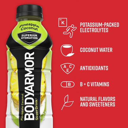 BODYARMOR Pineapple Coconut Sports Drink, 16 Fl Oz (Pack of 12) - Superior Hydration with Natural Ingredients