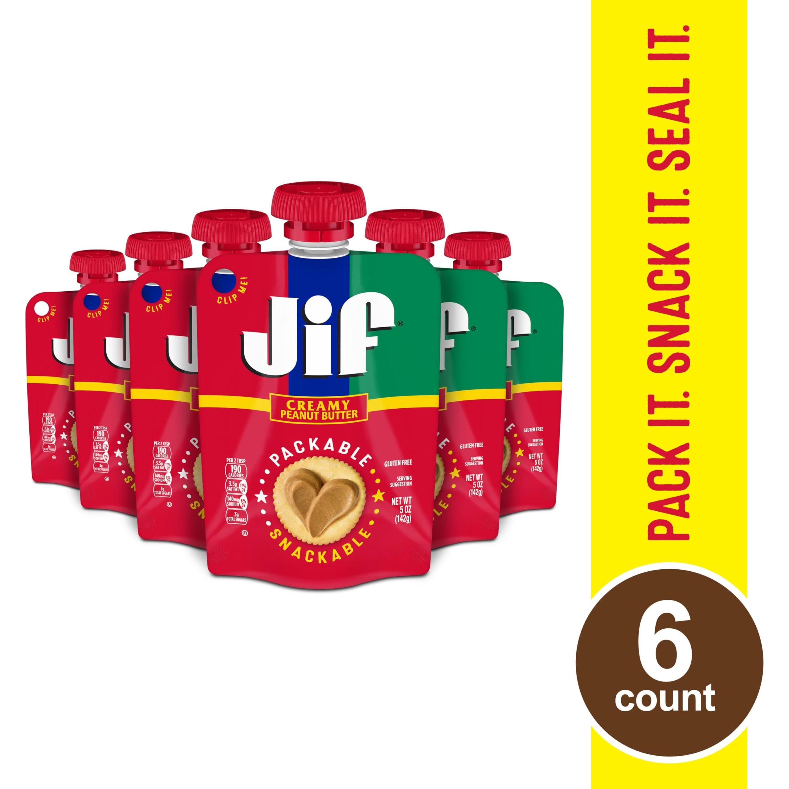 Jif Creamy Peanut Butter Squeeze Pouches, 24 Pack (5 oz each) - Jif