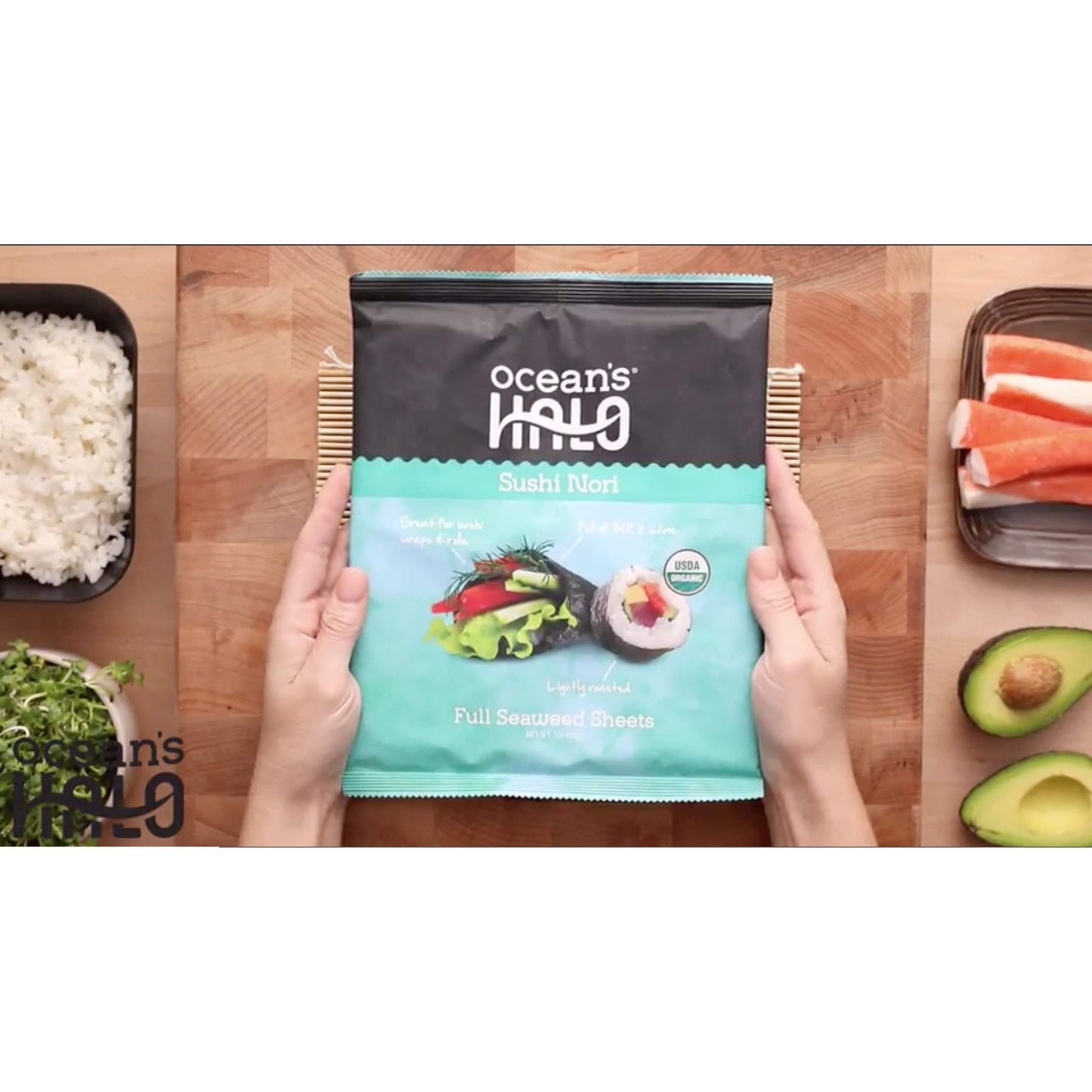 Ocean's Halo, Sushi Nori Seaweed, Organic, Vegan, Perfect Paper for Wraps, Shelf-Stable, 1 oz.