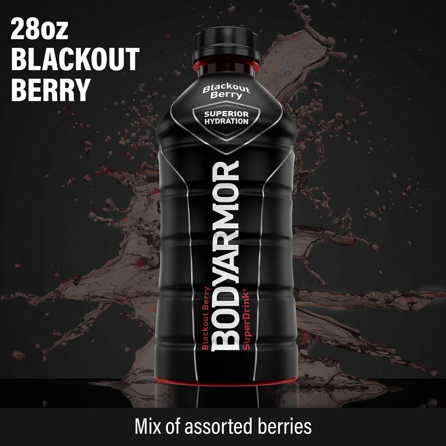 BODYARMOR Hydrating Sports Drink - Blackout Berry Flavor with Coconut Water, 28 Fl Oz (Pack of 12)