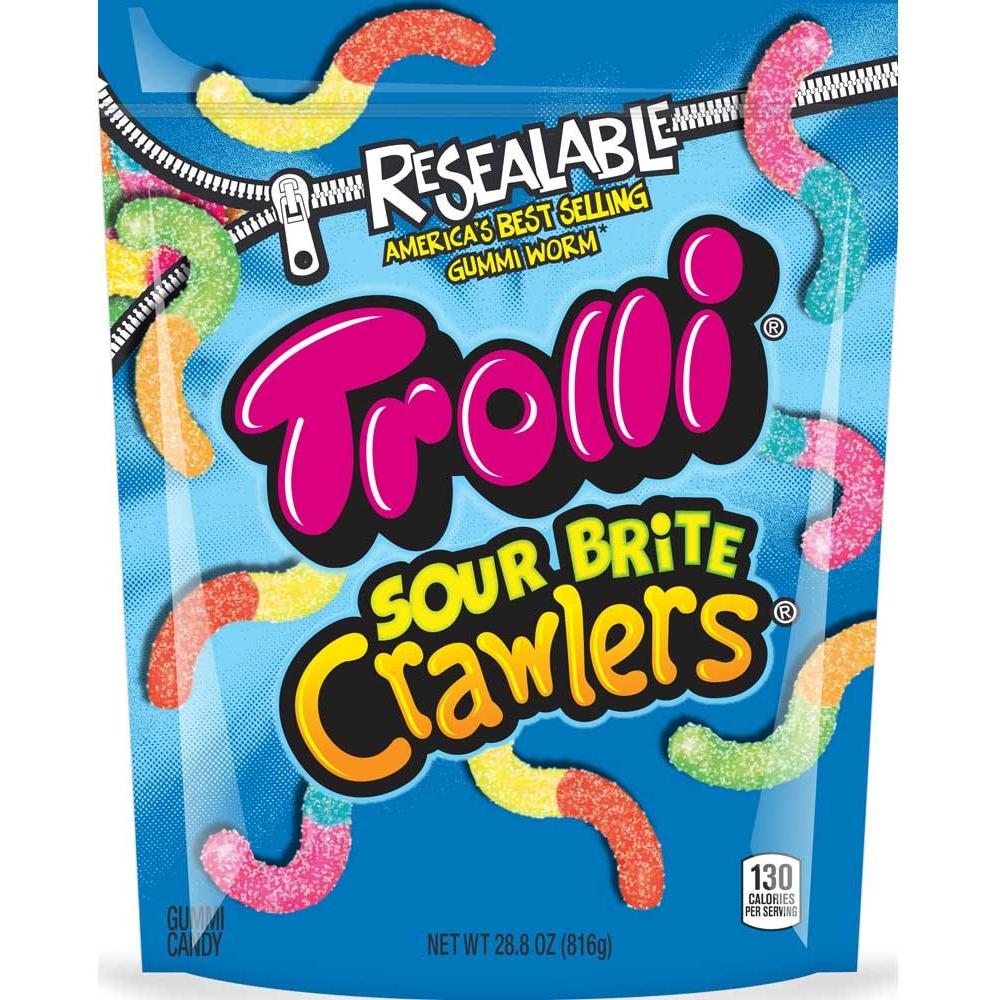 Trolli Sour Brite Crawlers, Candy, Cherry-Lemon, Strawberry-Grape & Orange-Lime, Sweet and Sour, Gummy Worms, 28.8 oz - Trolli