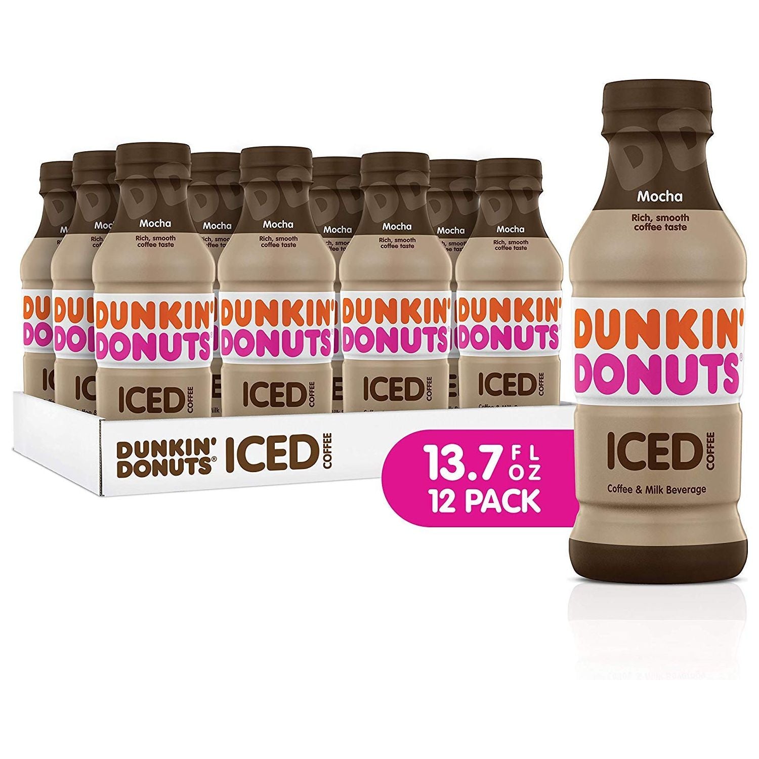 Dunkin' Mocha, Iced Bottled Coffee Drink, 13.7 fl oz, 12 Bottles - Dunkin