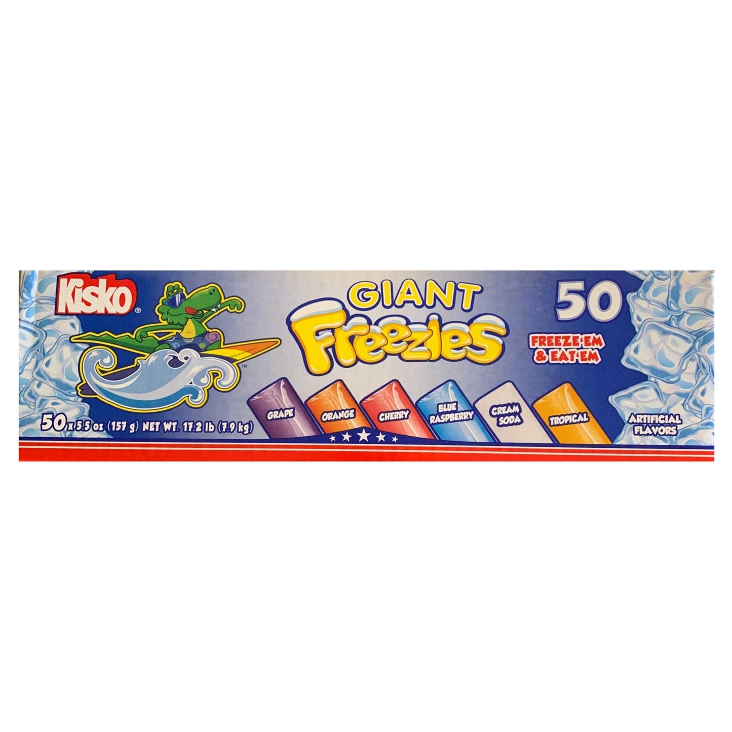 Kisko® Giant Freezies, 6 Assorted Flavors, 5.5 oz Sleeve, 50 Sleeves/Box 643860