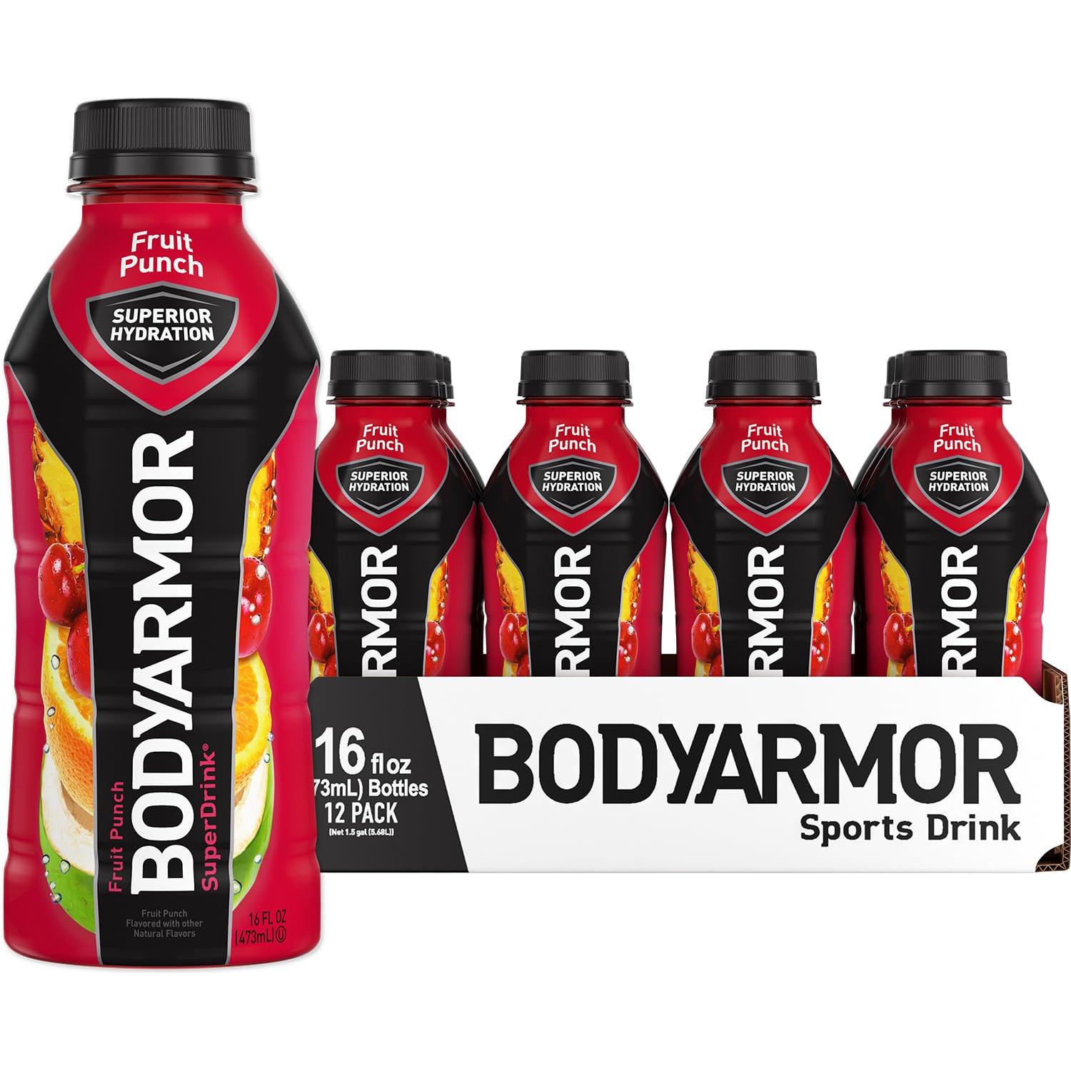 BODYARMOR Fruit Punch Sports Drink - Hydrating Beverage with Electrolytes, 16 Fl Oz (Pack of 12) - BODYARMOR