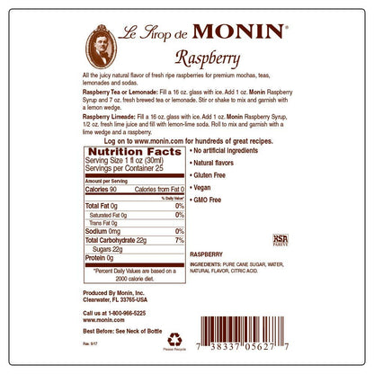 Monin - Raspberry Syrup, Sweet and Tart, Great for Cocktails and Lemonades, Gluten-Free, Non-GMO (750 ml)