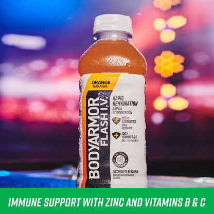 BODYARMOR Flash I.V. Immune-Boosting Electrolyte Drink, Orange, 20 Fl Oz (Pack of 12)