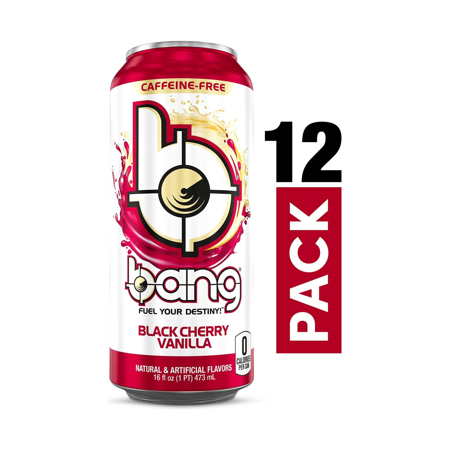 Caffeine-Free Black Cherry Vanilla Bang Energy Drink, Sugar-Free, 16 oz (Pack of 12)