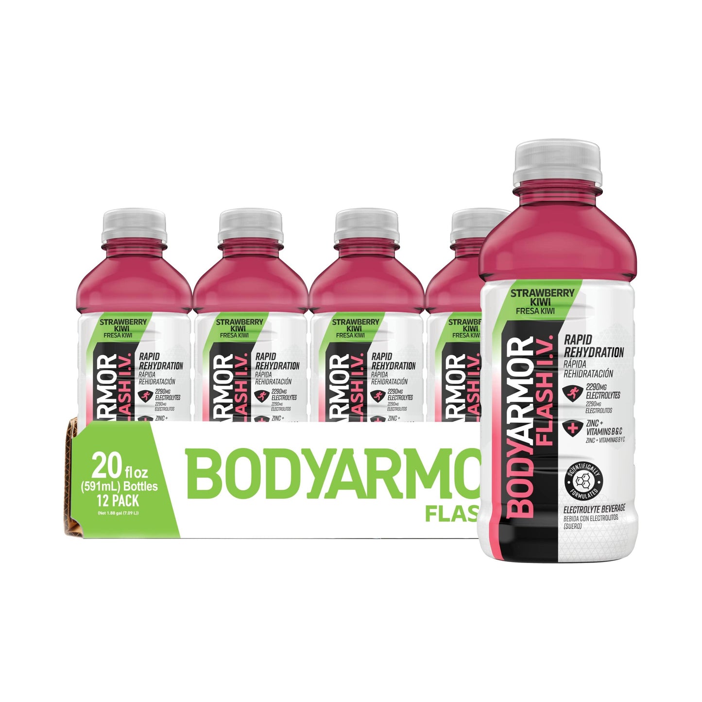 BODYARMOR Flash IV Strawberry Kiwi Electrolyte Sports Drink - 20 fl oz Bottles, 12 Count Pack