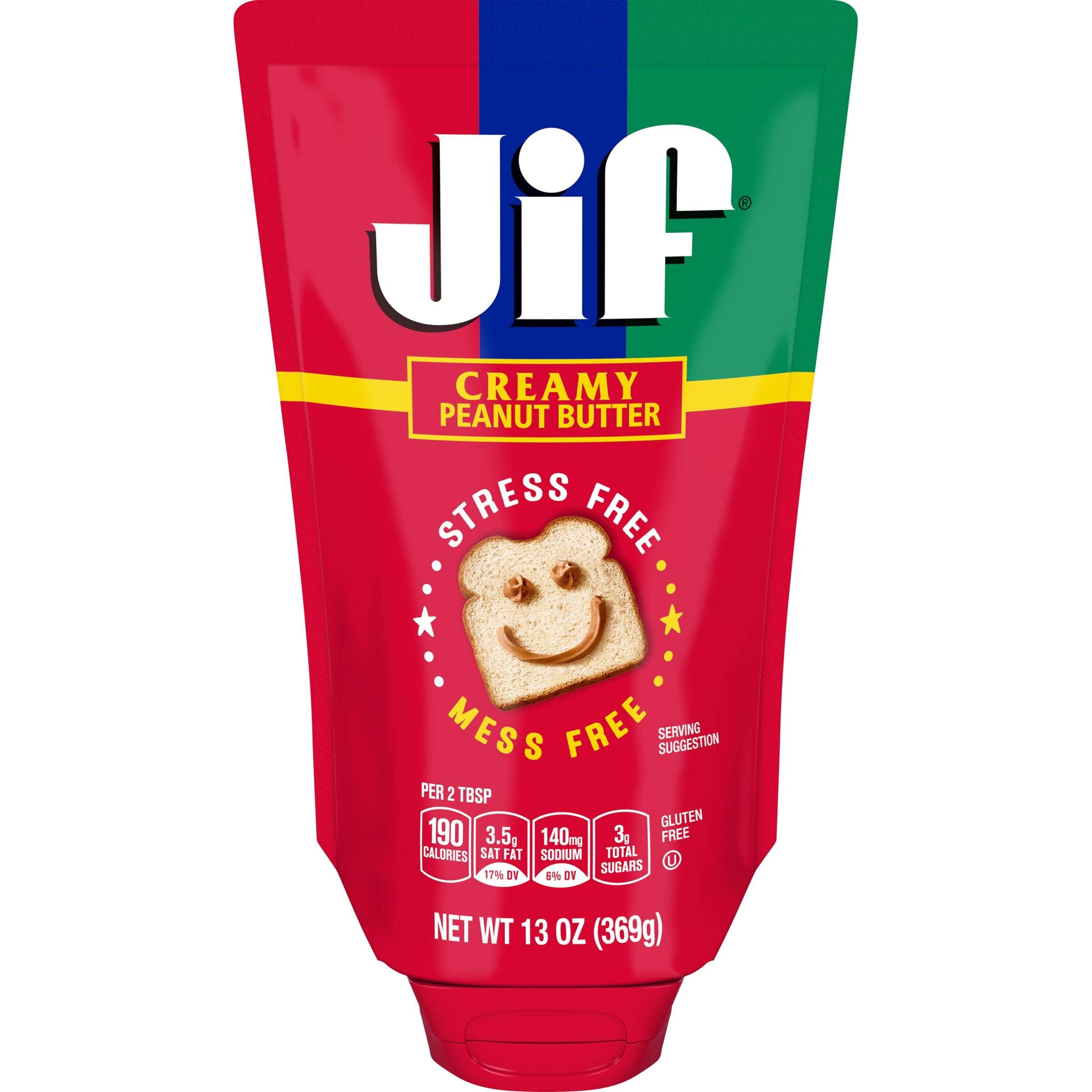 Jif Creamy Squeeze Peanut Butter, 13 oz Portable Pouch - Jif