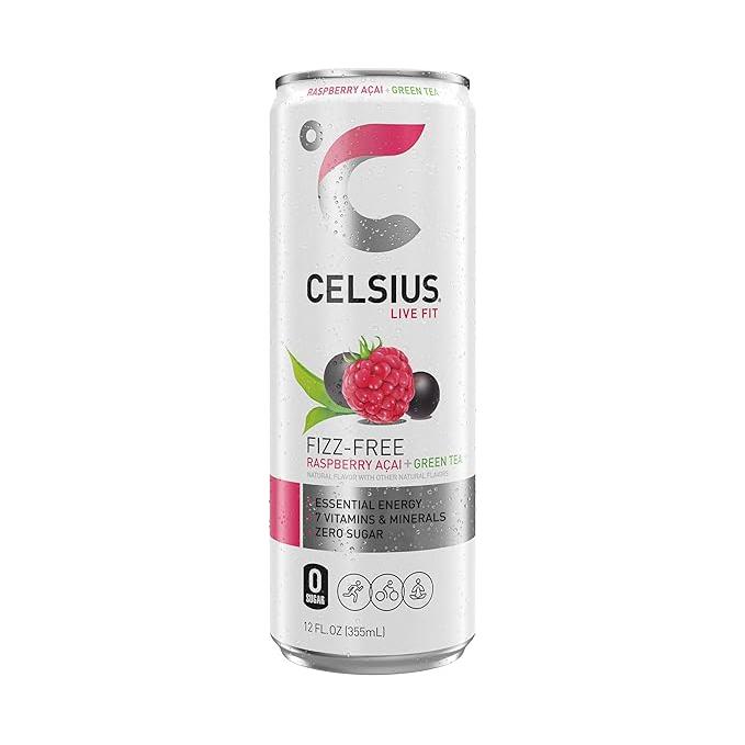 Celsius Raspberry Acai Green Tea Energy Drink, 12 Fl Oz Cans – 12 Pack