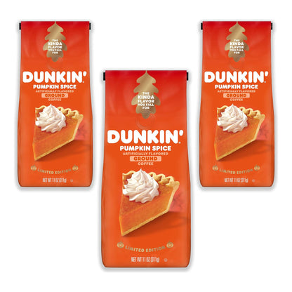 Dunkin' Pumpkin Spice Seasonal Flavor Ground Coffee Variety Pack, 11 Ounce Bag (Pack of 3)